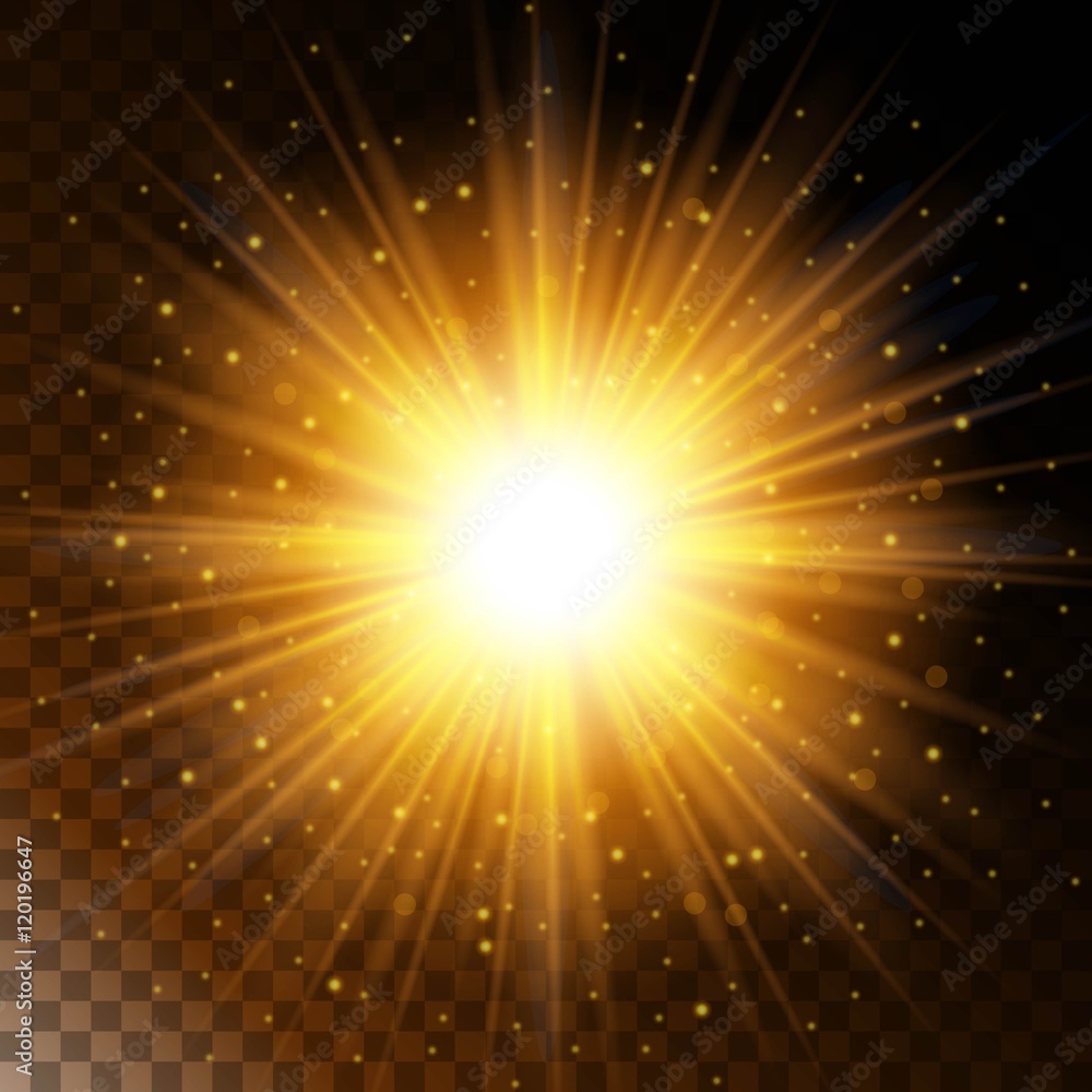 Set of glowing light effect star, the sunlight warm yellow glow with  sparkles on a transparent background. Vector illustration Stock Vector |  Adobe Stock