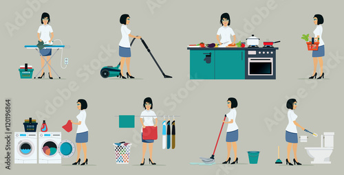 The work of a housewife with a gray background.