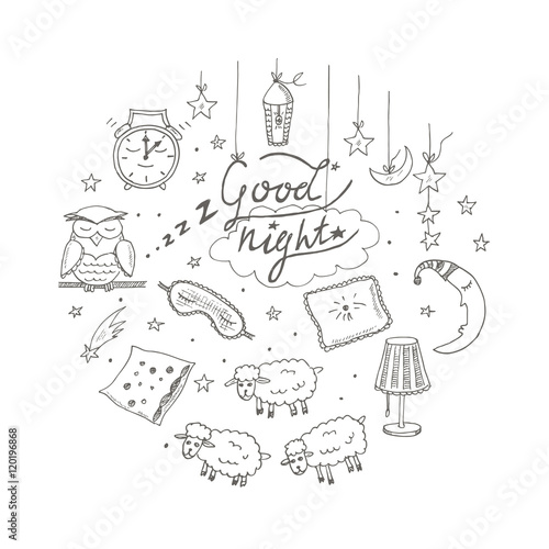 Doodle set of images about good night