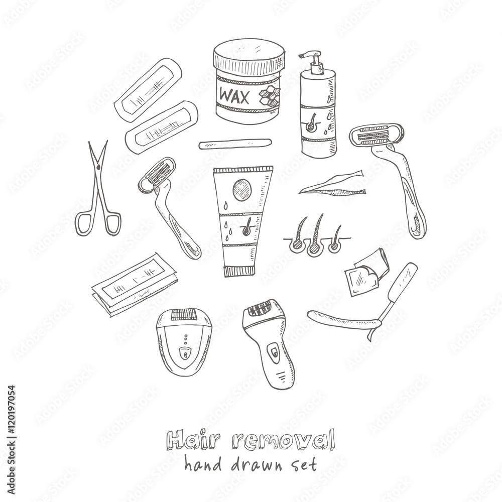 doodle-set-of-hair-removal-tools-vector-stock-vector-adobe-stock