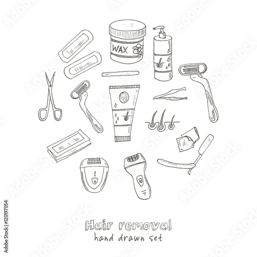Doodle Set of hair removal tools Vector