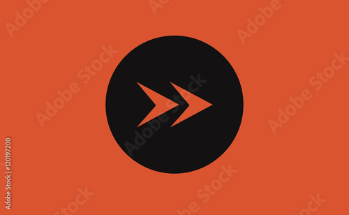 Vector double right arrows in black circle on flat background