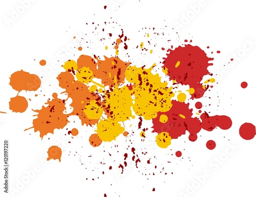 Background with blots and splashes of paint. Vector blots and vector splashes.Orange,red and yellow blobs