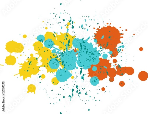 Background with blots and splashes of paint. Vector blots and vector splashes.Yellow,orange and blue blobs