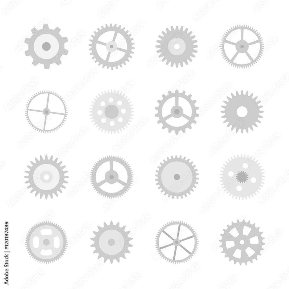 Gear Icon Set. Isolated gears on white background - vector illustration. Gear Icon Set. Isolated gears on white background - vector illustration.