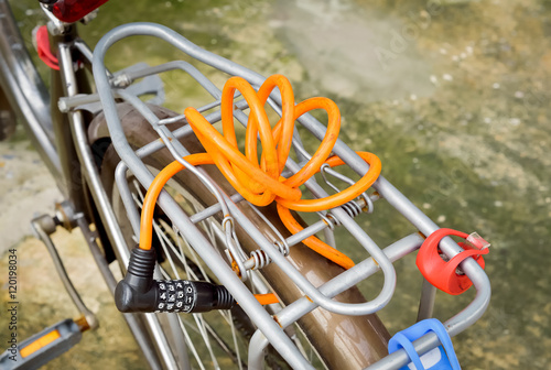 Orange number Lock on a Bike/ Bicycle Chain Lock