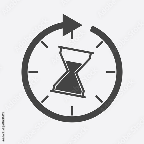 Time icon. Flat vector illustration with hourglass on white background.