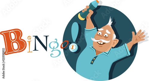 Vector illustration a funny cartoon man playing bingo, EPS 8