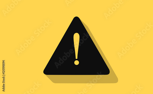 Vector warning sign with long shadow on flat background