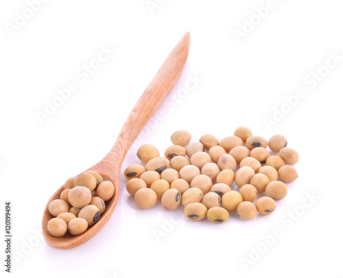 Soybeans on a wooden spoon