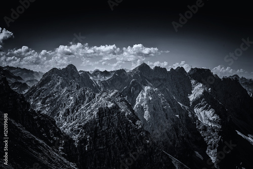 Dark contrasty view on Alps in Allgau Germany