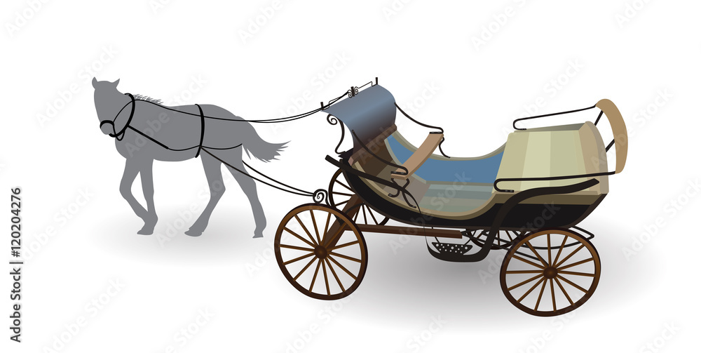 Fototapeta premium Old Wagon for the Horses. Isolated on White Background.