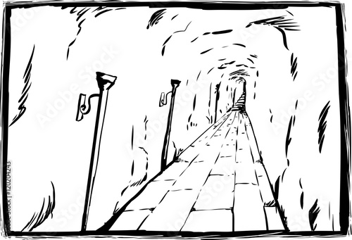 Unlit torches in unlit dungeon sketch scene