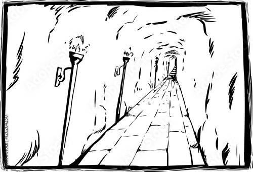 Sketch of torches in underground passage