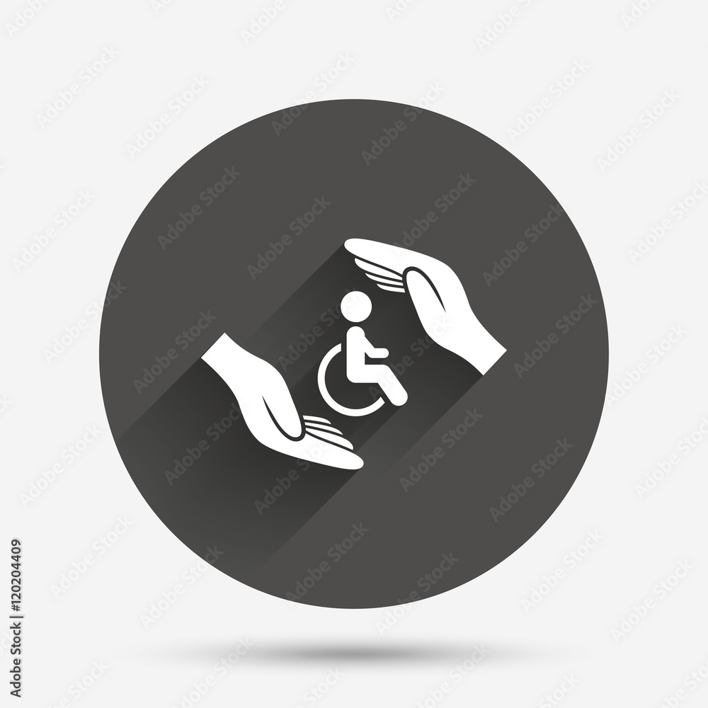 Disabled human insurance sign. Hands protect. Disabled human insurance sign. Hands protect.