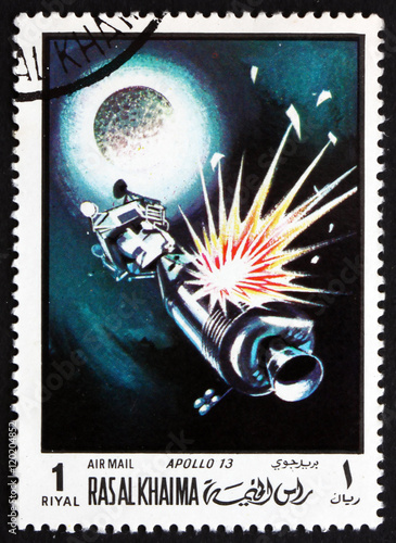 Postage stamp Ras al-Khaimah 1970 Apollo 13 in Orbit