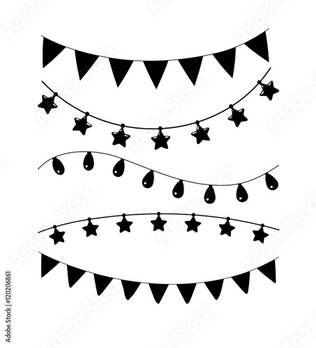 Black and white birthday, party vector decoration. Garland set