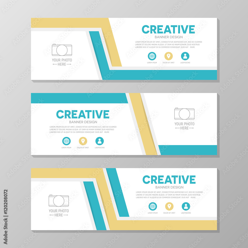 Orange and blue corporate business banner template, horizontal advertising business banner layout template design set.