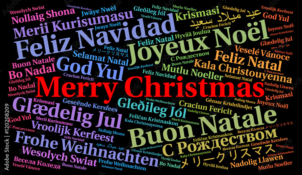 Merry Christmas in different languages word cloud 