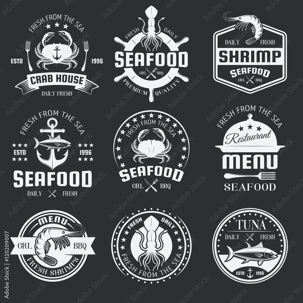 Seafood Monochrome Emblems