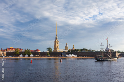 Saint-Petersburg fortness view from the water at morning time 