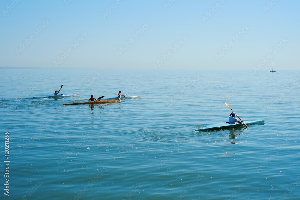 Naklejka premium group therapy training on kayak