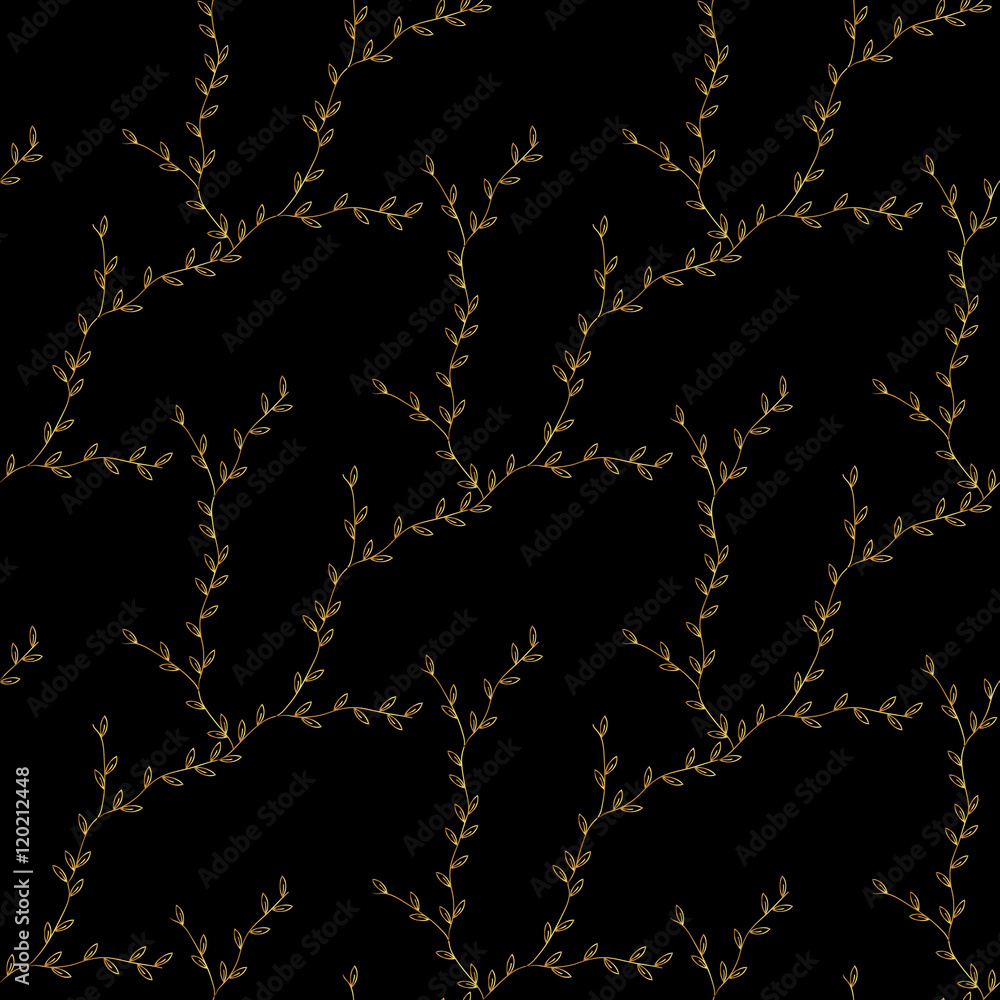 Gold branch geometric pattern. Fashion luxury graphic. Gold background design. Modern stylish abstract texture. Template for prints, textile, wrapping and decoration, wallpaper. Vector illustration.