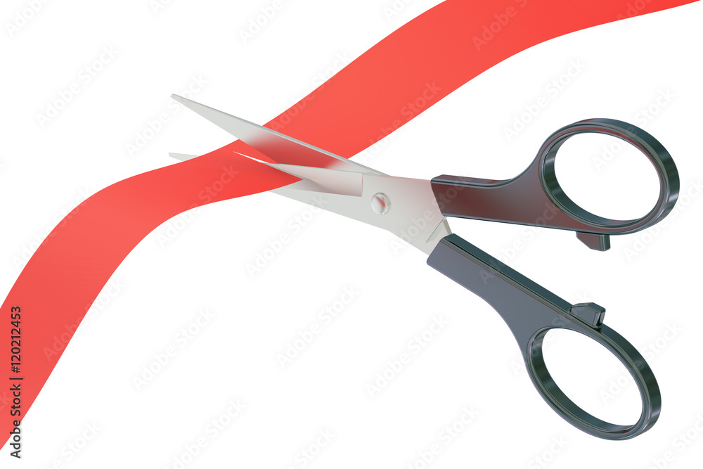 Scissors and ribbon, 3D rendering Scissors and ribbon, 3D rendering