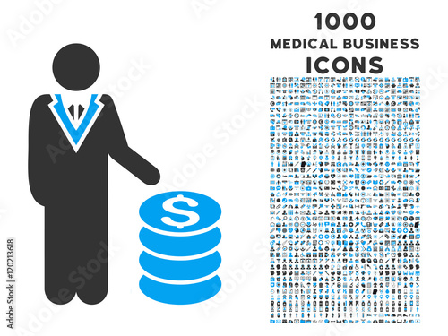 Businessman vector bicolor icon with 1000 medical business icons. Set style is flat pictograms, blue and gray colors, white background.