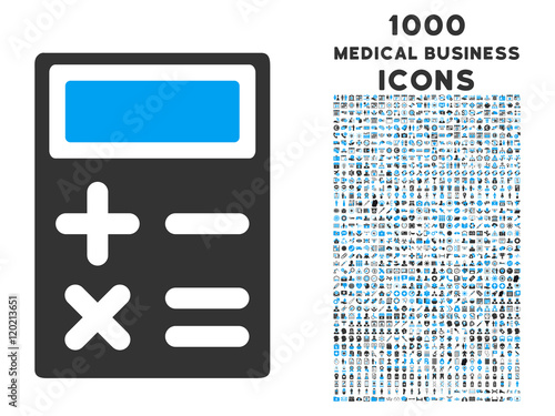 Calculator vector bicolor icon with 1000 medical business icons. Set style is flat pictograms, blue and gray colors, white background. photo