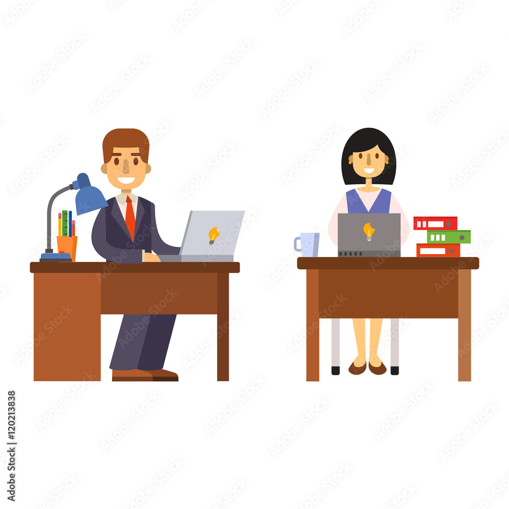 Office working on desktop computer team group person businessman vector. Office worker team and personal businessman office worker. Office worker working male meeting corporate. Office worker manager.
