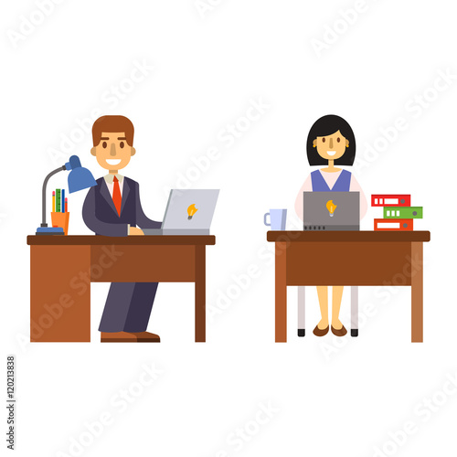 Office working on desktop computer team group person businessman vector. Office worker team and personal businessman office worker. Office worker working male meeting corporate. Office worker manager.