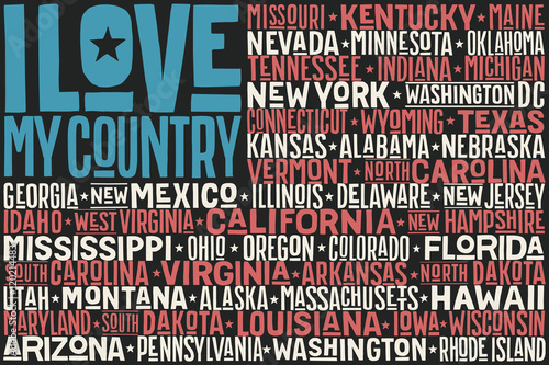 United State of America flag with states