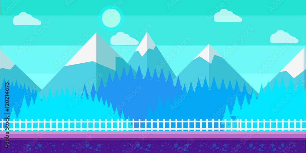 Seamless cartoon winter vector landscape for computer game.