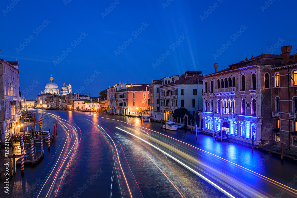 The Grand Canal from  Academia bridge at the blue hour, Venice, Italy