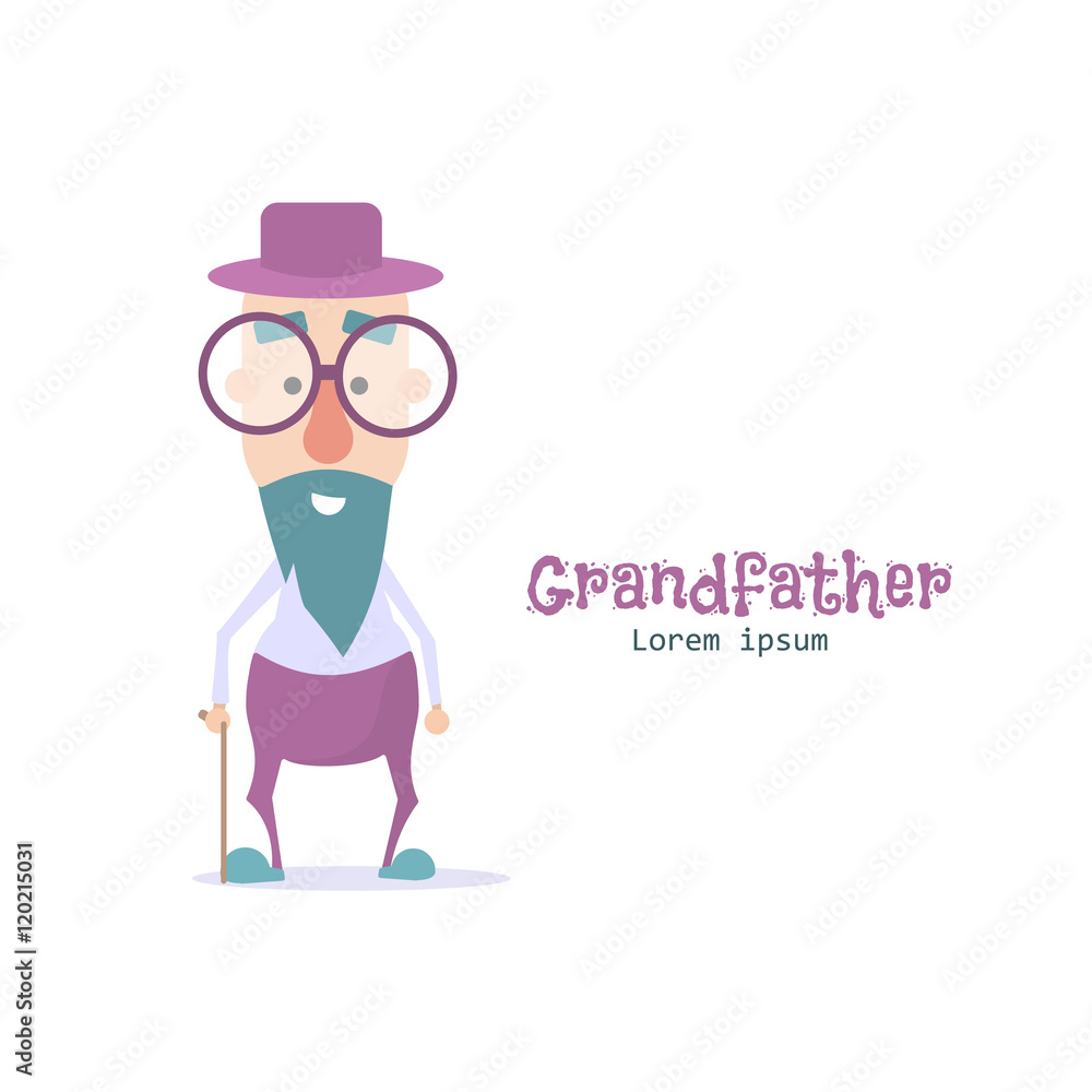 Grandpa holding a stick. Grandfather. Cartoon grandfather. Grandfather vector illustration