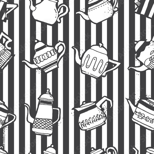 Vintage tea pots seamless pattern