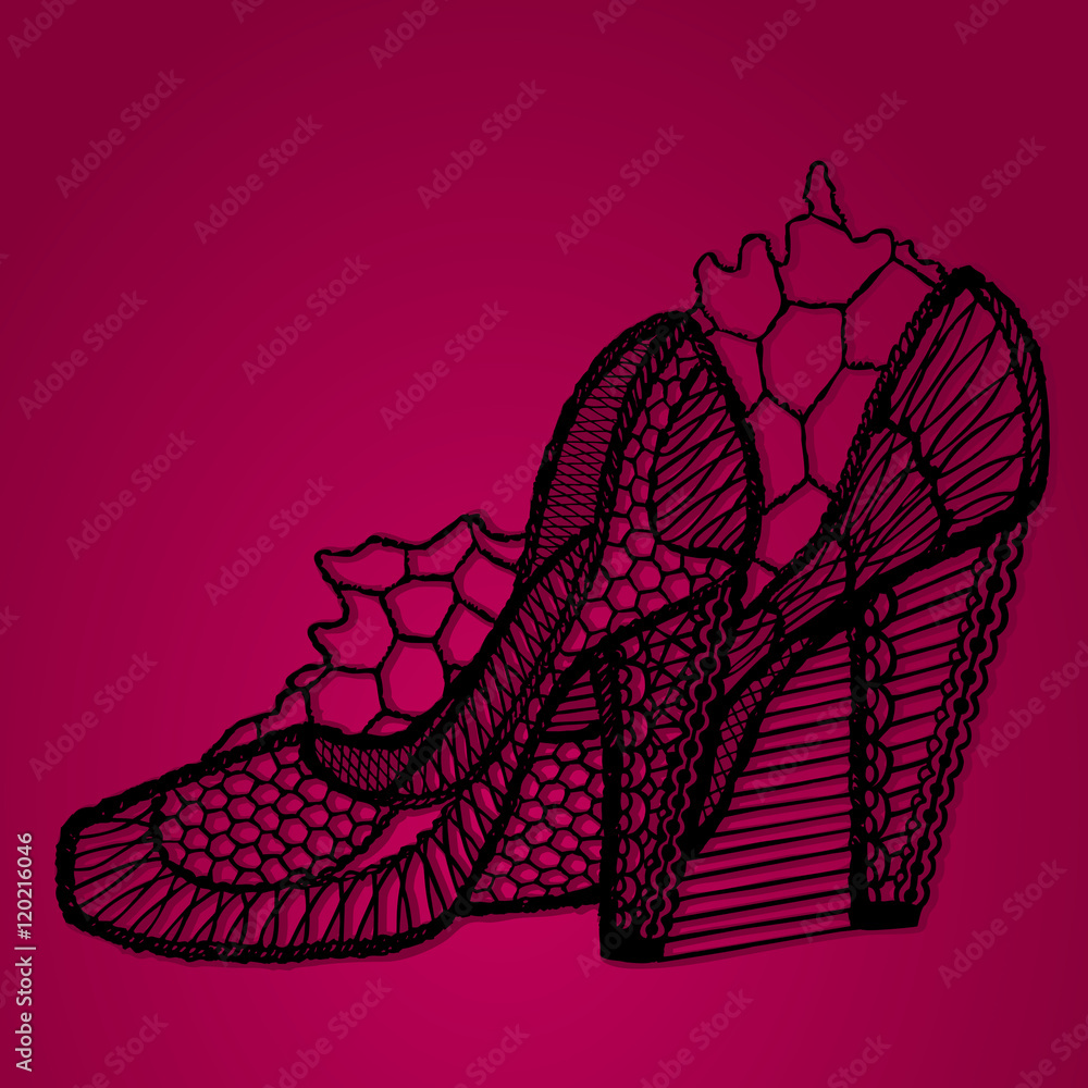 Black hand drawn lace in high heels shape Black hand drawn lace in high heels shape