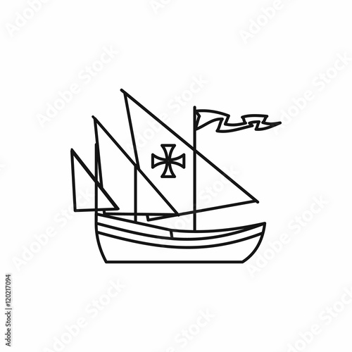 Φωτογραφία Columbus ship in outline style isolated on white background vector illustration