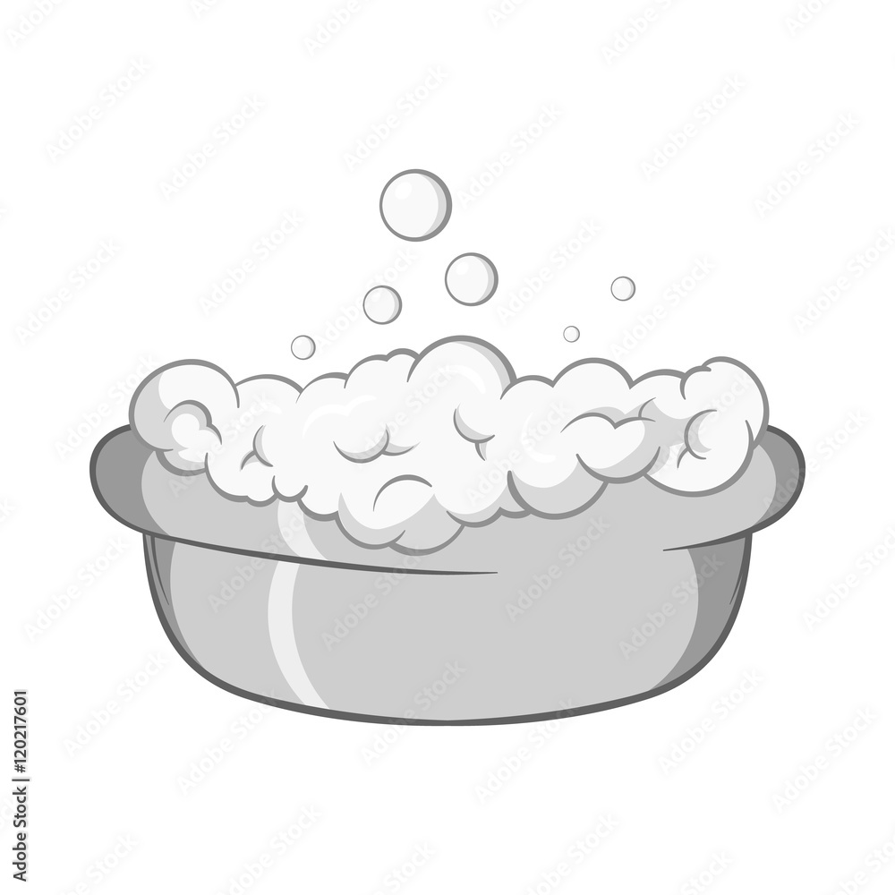 Bath for baby icon in black monochrome style isolated on white background. Child care symbol vector illustration Bath for baby icon in black monochrome style isolated on white background. Child care symbol vector illustration