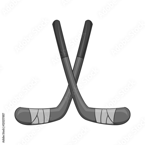 Hockey sticks icon in black monochrome style isolated on white background. Sport symbol vector illustration