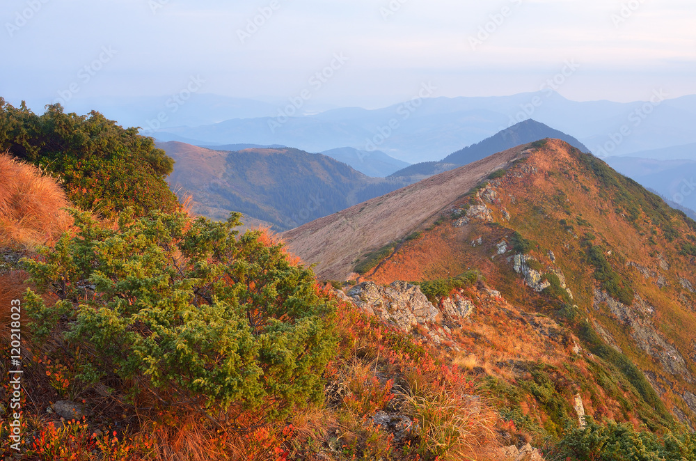 Autumn landscape with mountain peak