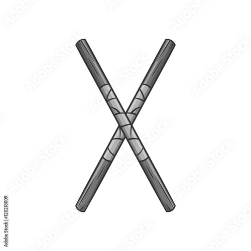 Fighting stick icon in black monochrome style isolated on white background. Weapon symbol vector illustration