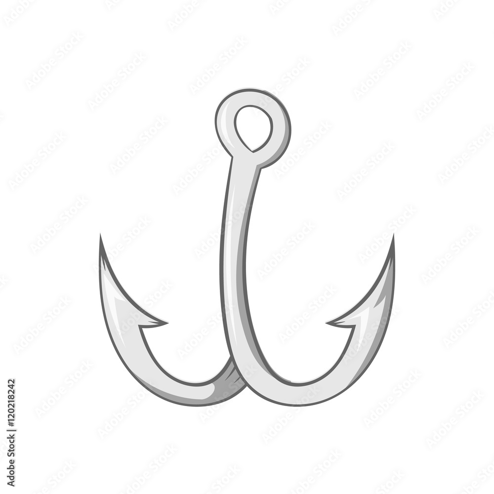 Hook for fishing icon in black monochrome style isolated on white background. Fishing symbol vector illustration Hook for fishing icon in black monochrome style isolated on white background. Fishing symbol vector illustration