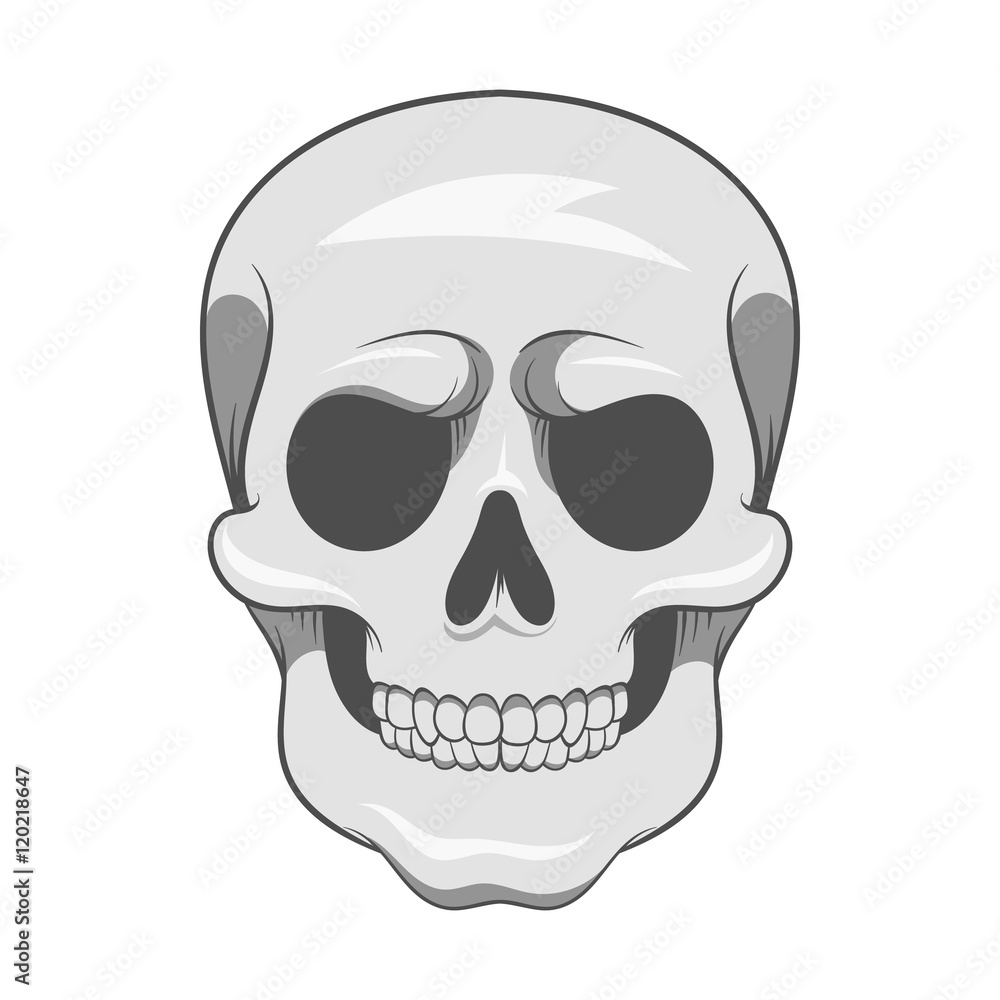 Skull icon in black monochrome style isolated on white background. Death symbol vector illustration Skull icon in black monochrome style isolated on white background. Death symbol vector illustration