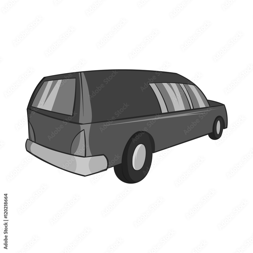 Hearse icon in black monochrome style isolated on white background. Transport symbol vector illustration