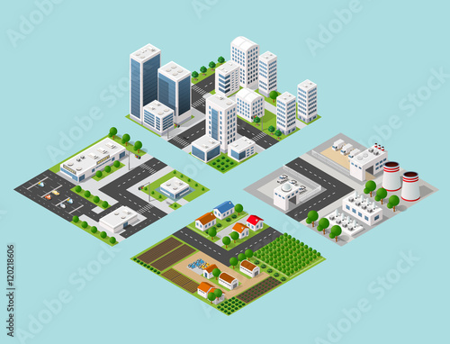 3d isometric three-dimensional city