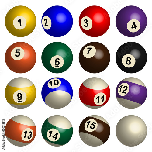 Set of pool balls in 3D, isolated vector