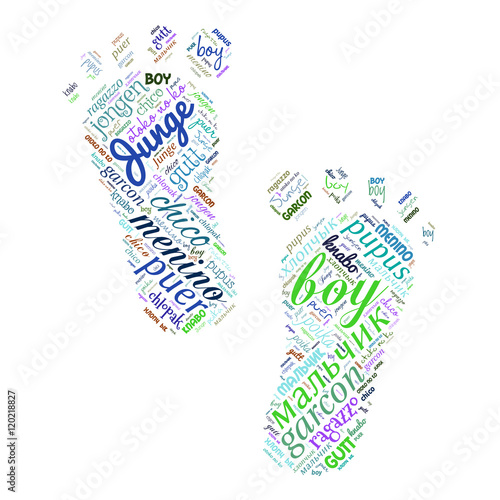 Creative tag cloud filled by word boy in different languages on white background. Vector.