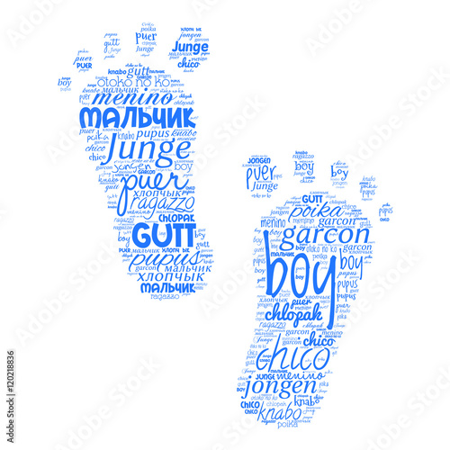 Creative tag cloud filled by word boy in different languages on white background. Vector.